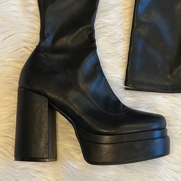 Steve Madden Ella Boots Knee High Platform Faux Leather Block Heeled. Black - Picture 5 of 13